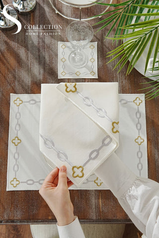 Cadena Silver & Gold Embroidered Placemat Set, 24 Pieces for 6