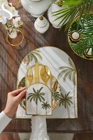Palm Multicolored Embroidered Placemat Set, 12 Pieces for 6