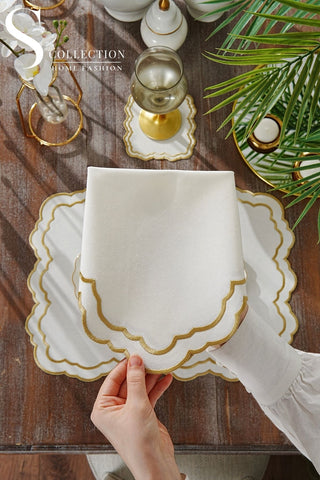 Gabriel Gold Embroidered Placemat Set, 24 Pieces for 6