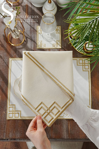 Welcome Elegance Gold Embroidered Placemat Set, 24 Pieces for 6