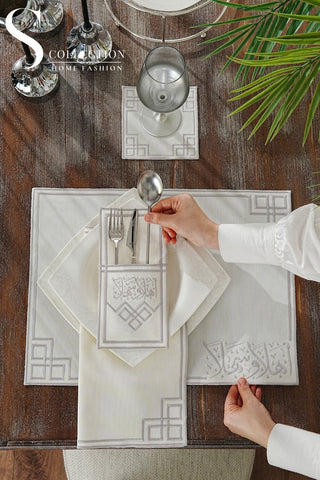Welcome Elegance Silver Embroidered Placemat Set, 24 Pieces for 6