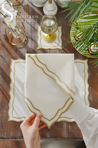 Leo Gold Embroidered Placemat Set, 24 Pieces for 6