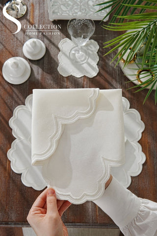 Cloud Off White Embroidered Placemat Set, 24 Pieces for 6