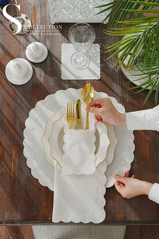 Ocean Braid Off White Embroidered Placemat Set, 24 Pieces for 6