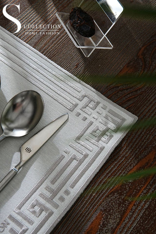 Ramadan Khair wa Barakah Silver Embroidered Placemats, 12 Pieces for 12
