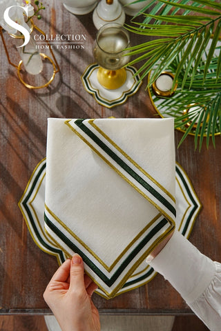 Moonrise Olive Green Embroidered Placemat Set, 24 Pieces for 6