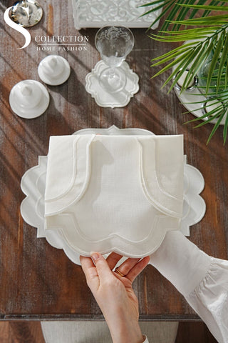 Clara Off White Embroidered Placemat Set, 24 Pieces for 6