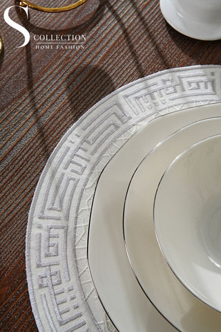 Layali Silver Embroidered Placemats, 12 Pieces for 12
