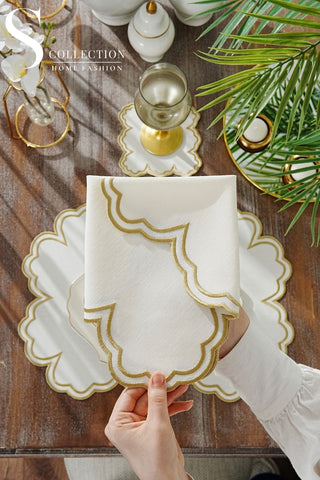 Cloud Gold Embroidered Placemat Set, 24 Pieces for 6