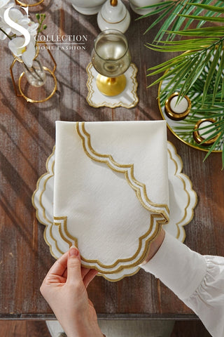 Jory Gold Embroidered Placemat Set, 24 Pieces for 6