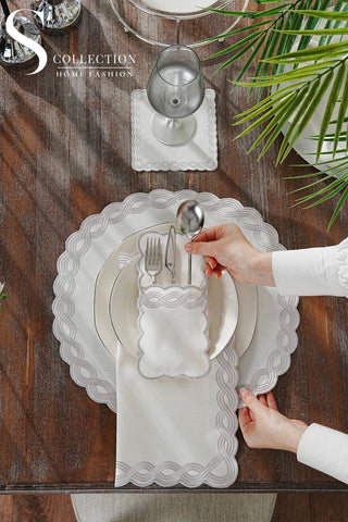 Ocean Braid Silver Embroidered Placemat Set, 24 Pieces for 6