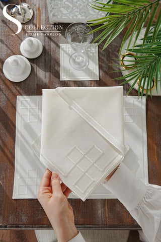 Classy Off White Embroidered Placemat Set, 24 Pieces for 6