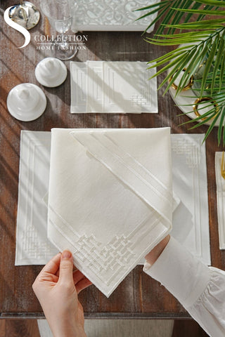 Pyramid Off White Embroidered Placemat Set, 24 Pieces for 6