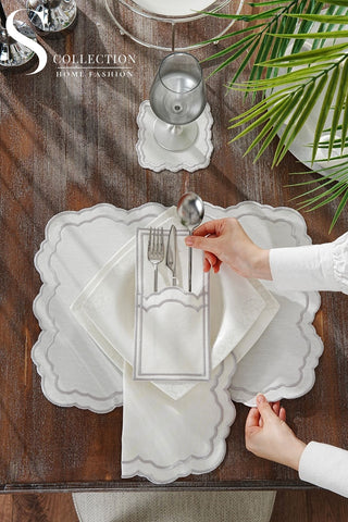 Gabriel Silver Embroidered Placemat Set, 24 Pieces for 6