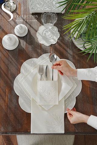 Chantal Off White Embroidered Placemat Set, 24 Pieces for 6
