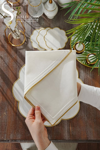 Floria Gold Embroidered Placemat Set, 24 Pieces for 6