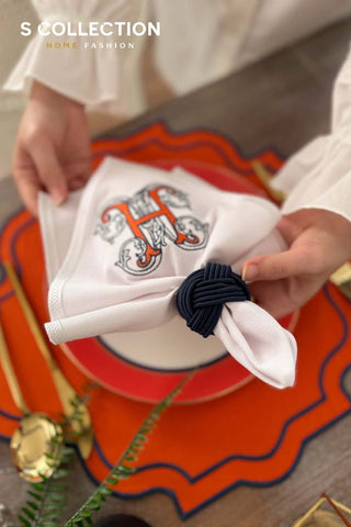 Alphabet H Orange Embroidered Placemat Set, 18 Pieces for 6