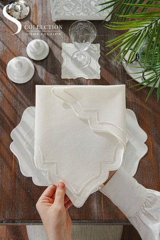 Desert Bloom Off White Embroidered Placemat Set, 24 Pieces for 6
