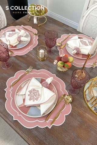 Clara Pink Embroidered Placemat Set, 18 Pieces for 6