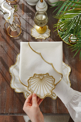 Marine Gold Embroidered Placemat Set, 24 Pieces for 6