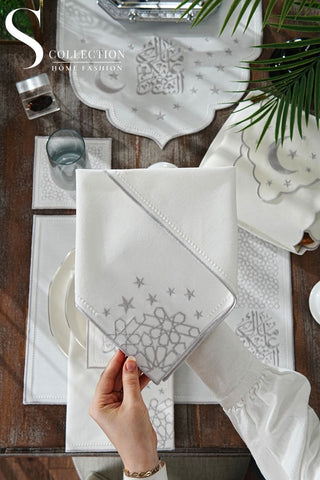 Ramadan Chic Silver Embroidered Full Placemat Set, 26 Pieces for 6