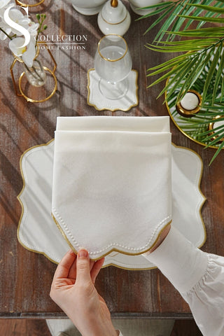 Alice Gold & Off White Embroidered Placemat Set, 24 Pieces for 6