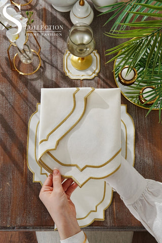 Amelia Gold Embroidered Placemat Set, 24 Pieces for 6