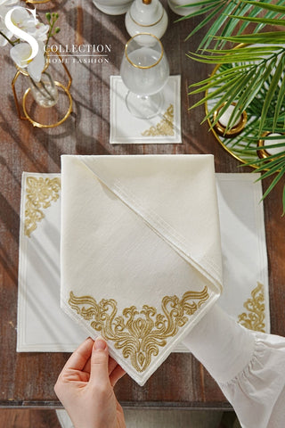 Evelyn Gold Embroidered Placemat Set, 24 Pieces for 6