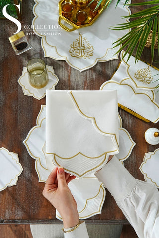 Ramadan Najma Gold Embroidered Full Placemat Set, 26 Pieces for 6