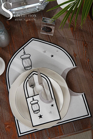 Ramadan Qamar Black & Silver Embroidered Placemat Set, 12 Pieces for 6