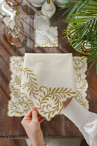 Lilac Soleil Gold Embroidered Placemat Set, 24 Pieces for 6