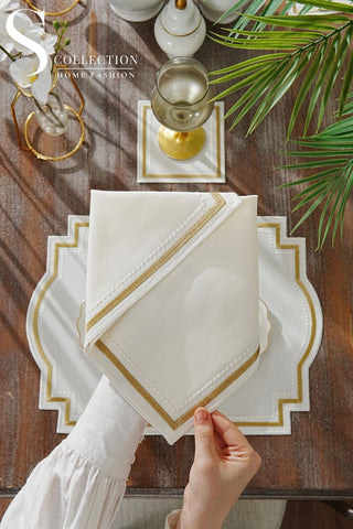Graceful Gold Embroidered Placemat Set, 24 Pieces for 6