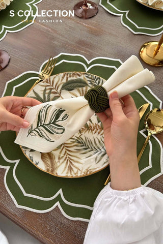 Valeria Green Embroidered Placemat Set, 18 Pieces for 6