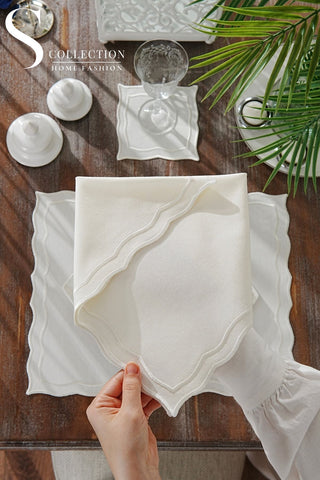 Leo Off White Embroidered Placemat Set, 24 Pieces for 6
