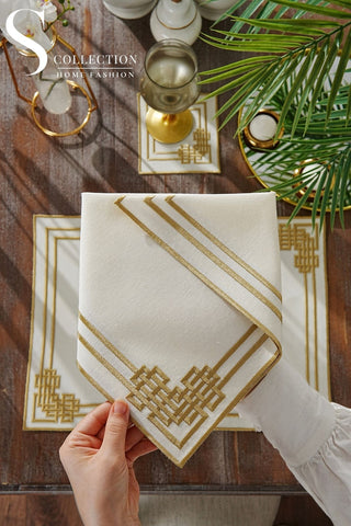 Pyramid Gold Embroidered Placemat Set, 24 Pieces for 6