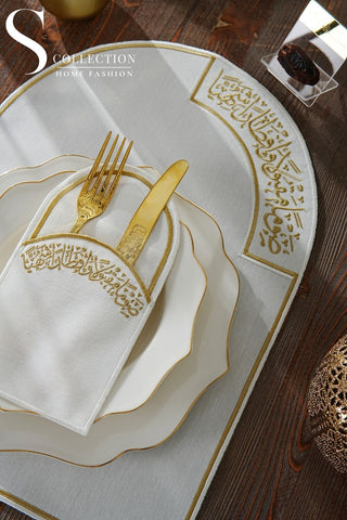 Ramadan Noor Gold & Off White Embroidered Placemat Set, 12 Pieces for 6