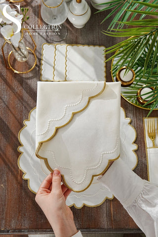 Tansy Gold & Off White Embroidered Placemat Set, 24 Pieces for 6