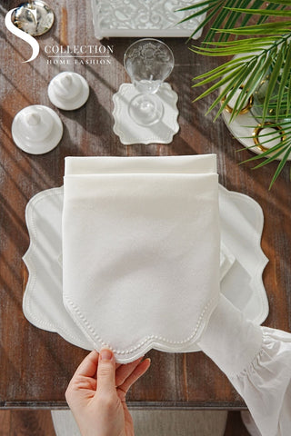 Alice Off White Embroidered Placemat Set, 24 Pieces for 6