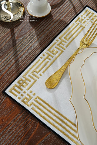 Ramadan Khair wa Barakah Gold & Black Embroidered Placemats, 12 Pieces for 12
