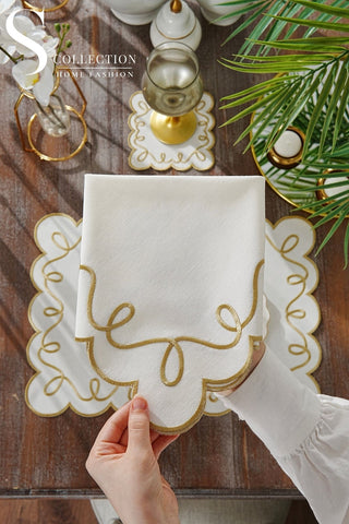 Giovanni Gold Embroidered Placemat Set, 24 Pieces for 6