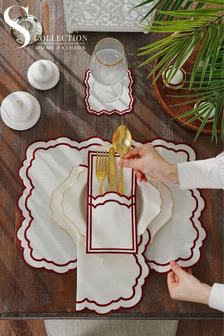 Gabriel Burgundy Embroidered Placemat Set, 24 Pieces for 6