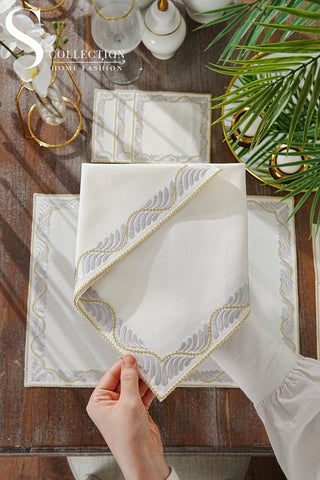 Ocean Silver & Gold Embroidered Placemat Set, 24 Pieces for 6