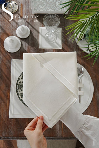 Dora Off White Embroidered Placemat Set, 18 Pieces for 6