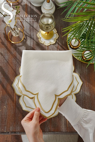 Valeria Gold Embroidered Placemat Set, 24 Pieces for 6