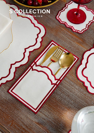 Gabriel Burgundy Embroidered Placemat Set, 24 Pieces for 6