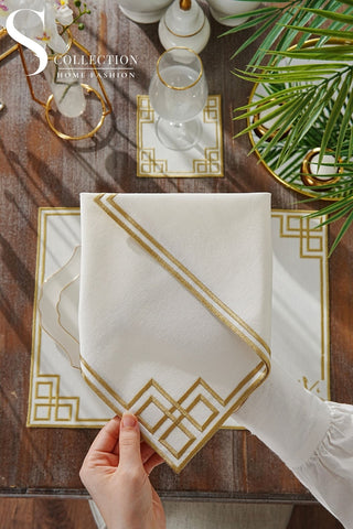 Dar El Salam Gold Embroidered Placemat Set, 24 Pieces for 6