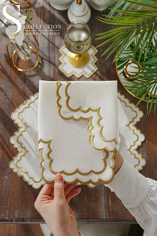 Rosaline Gold Embroidered Placemat Set, 24 Pieces for 6