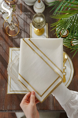 Dora Gold Embroidered Placemat Set, 18 Pieces for 6