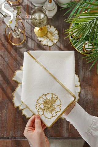 Eloise Gold Embroidered Placemat Set, 24 Pieces for 6