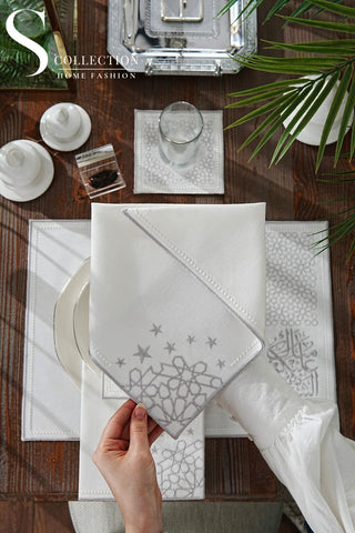 Ramadan Chic Silver Embroidered Placemat Set, 24 Pieces for 6